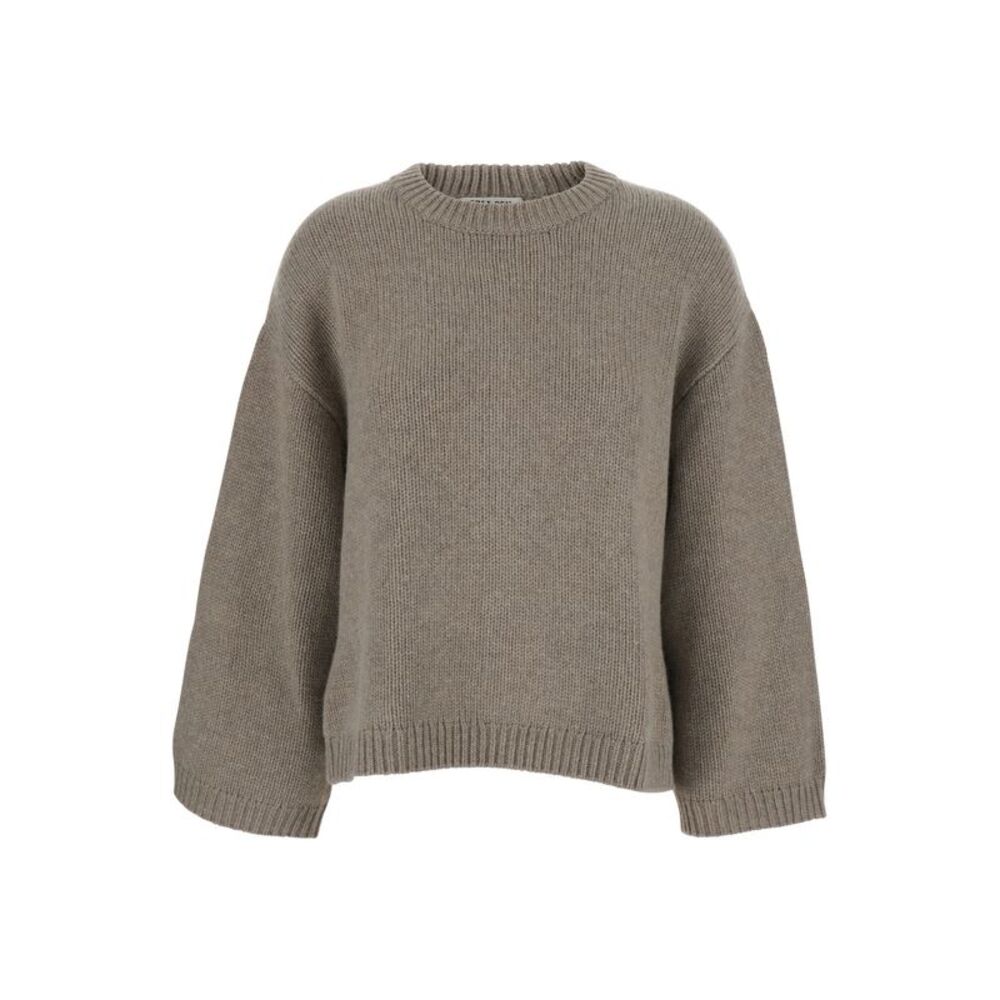 Soft Goat Women Grey Crewneck Sweater With Ribbed Knit In Cotton Blend Woman